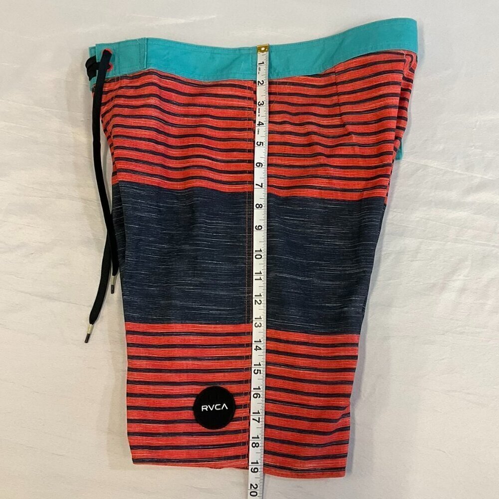 RVCA Striped Board Shorts Orange Blue Black Swim Trunks Size 30 - Picture 6 of 8